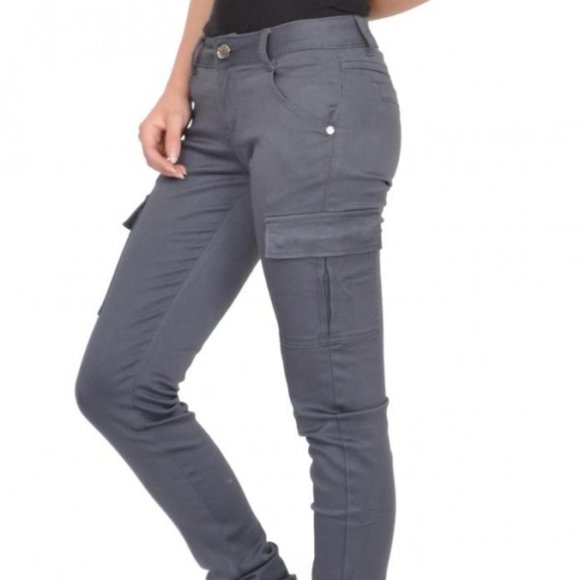 Pants - Grey Skinny Cargo Pants